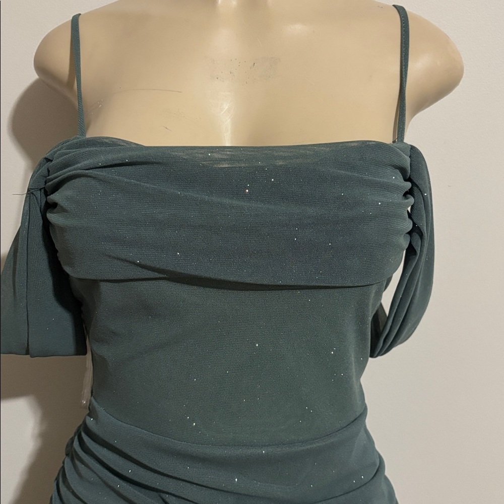 Windsor-Glam Affair Cold-Shoulder Glitter Mesh Mini Dress - Picture 3 of 6